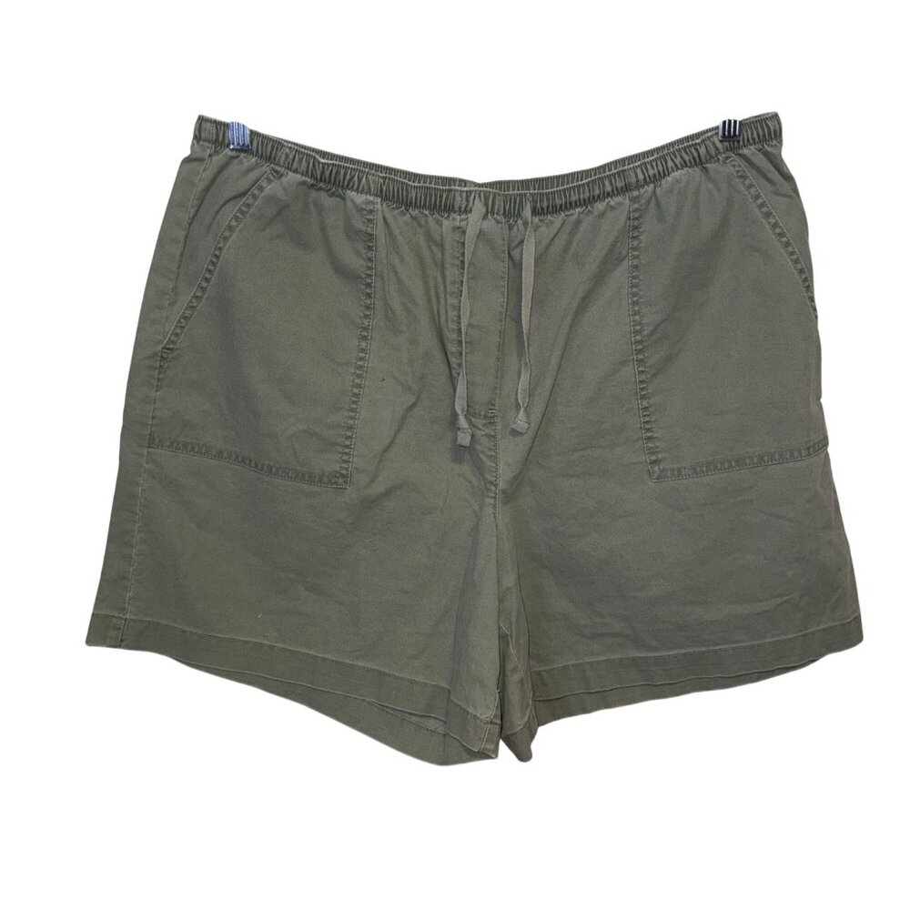 Vintage L.L.Bean Womens XL Green Elastic Waist Cotton Shorts Drawstring Pockets